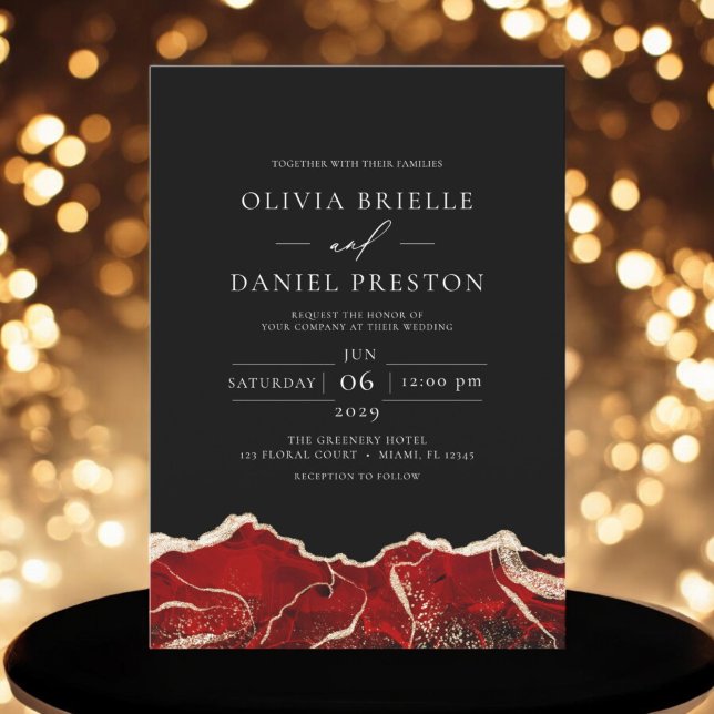 Invitación Agate de oro rojo elegante Boda moderno (Subido por el creador)