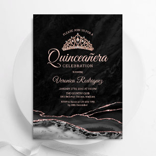 Invitación Agate de oro Rosa negro Quinceanera