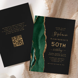 Invitación Agate de oro verde esmeralda Código QR 50 cumpleañ