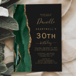 Invitación Agate de oro verde esmeralda Fiesta de cumpleaños<br><div class="desc">El borde izquierdo de esta elegante y moderna invitación a la fiesta de cumpleaños 30 cuenta con un borde de batido de color verde esmeralda adornado con un falso purpurina de oro. El texto del personalizable combina la escritura a mano de color dorado, las fuentes de copperplate y cursiva sobre...</div>