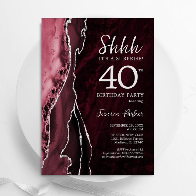 Invitación Agate de plata de Borgoña Sorpresa 40 cumpleaños (Subido por el creador)