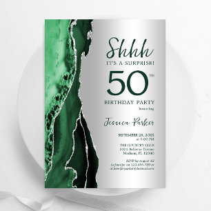 Invitación Agate de plata verde esmeralda sorprende 50 cumple