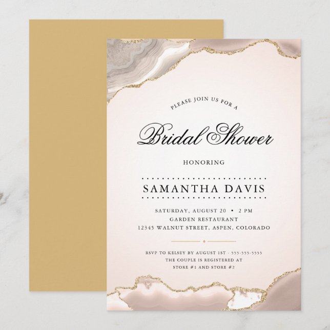 Invitación Agate de Rubor y ducha de novia elegante (Anverso / Reverso)