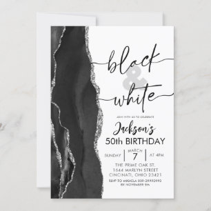 Invitación Agate Elegant Black White Birday Party
