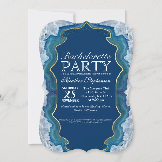 Invitación Agate Elegant Bonito Blue Geode Pattern (Anverso)