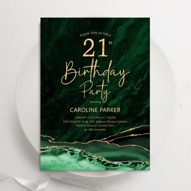 Invitación Agate Emerald Green Gold Cumpleaños 21 (Subido por el creador)