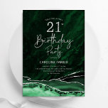 Invitación Agate Emerald Green Silver 21 cumpleaños<br><div class="desc">Invitación a la fiesta de cumpleaños número 21 de verde esmeralda y plata. Elegante diseño moderno con fondo geodésico de mármol agate acuarela, letra falsa purpurina plateada y tipografía. La carta de invitación de moda es perfecta para una elegante celebración del cumpleaños de las mujeres. Invitaciones Zazzle impresas o una...</div>