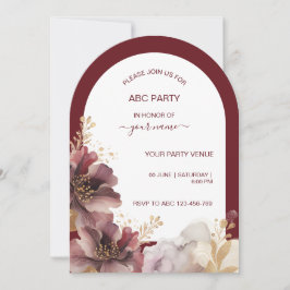 Invitación Agate floral Purpurina de Borgoña y Oro