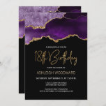 Invitación Agate Geode Purple Gold 18th Birthday Party<br><div class="desc">Esta moderna invitación a los 18 años presenta una acuarela de un aguate gede tonos violeta con finos toques dorados. Las palabras "18º cumpleaños" aparecen en un falso purpurina de oro en letra decorativa moderna de escritura a mano. Personalizar con el nombre del honorario en texto de color dorado y...</div>