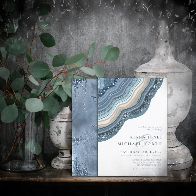 Invitación Agate Geode Purpurina Boda Dusty Blue ID647 (Subido por el creador)