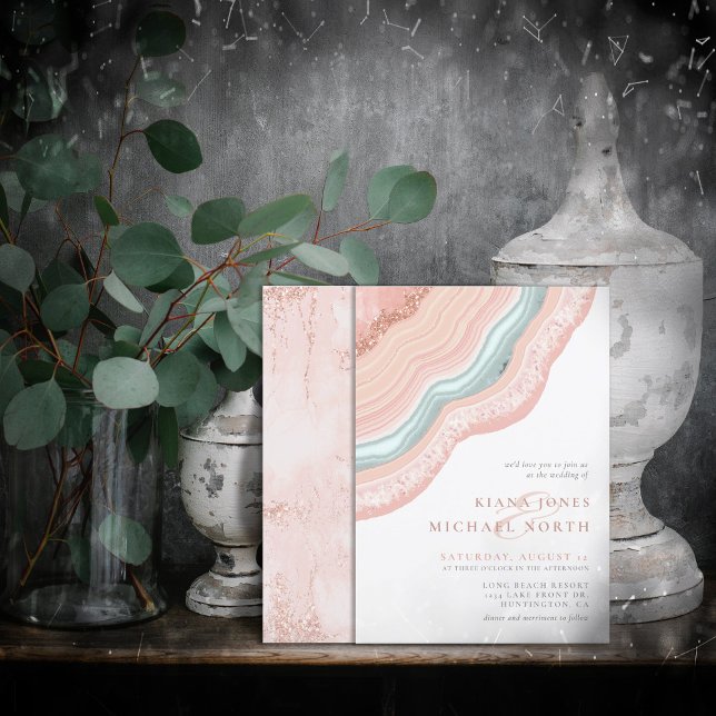 Invitación Agate Geode Purpurina Boda Rosa Gold ID647 (Subido por el creador)