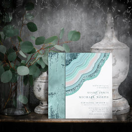 Invitación Agate Geode Purpurina Boda Verde azulada ID647