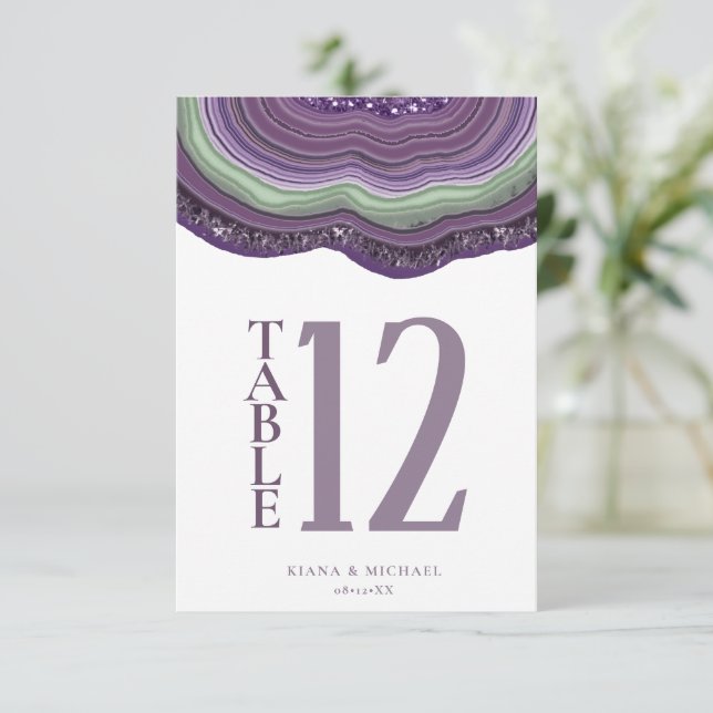 Invitación Agate Geode Purpurina Boda Violet ID647 (Anverso de pie)