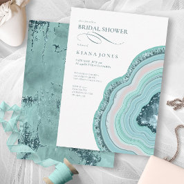 Invitación Agate Geode Purpurina Bridal Shower Verde azulada 
