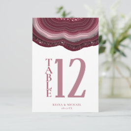 Invitación Agate Geode Purpurina Número de tabla Borgoña ID64