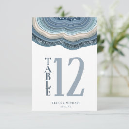 Invitación Agate Geode Purpurina Número de tabla Dusty Blue I