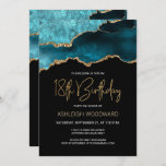 Invitación Agate Geode Verde azulada Gold 18th Birthday Party<br><div class="desc">Esta moderna invitación a los 18 años presenta una acuarela de un ágate gede en tonos verde azulados con falsos toques de oro. Las palabras "18º cumpleaños" aparecen en un falso purpurina de oro en letra decorativa moderna de escritura a mano. Personalizar con el nombre del honorario en texto de...</div>