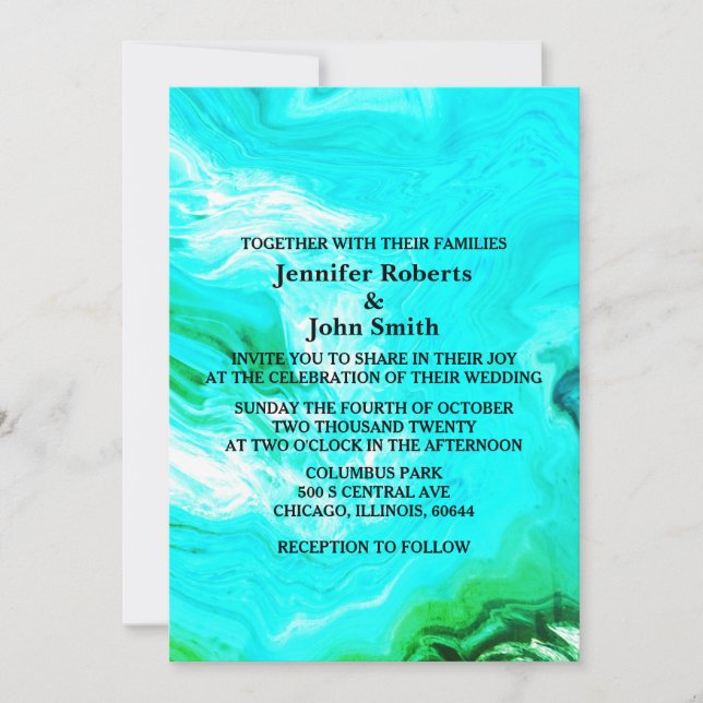 Invitación Agate Geode Verde azulado Blue Patrón Verde Person (Anverso)