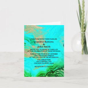 Invitación Agate Geode Verde azulado Boda de Purpurina de oro