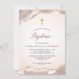 Invitación Agate Gold Purpurina Script Baby Baptism