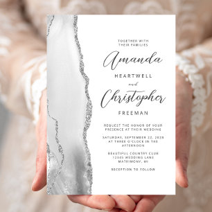 Invitación Agate Gray Silver Script Boda