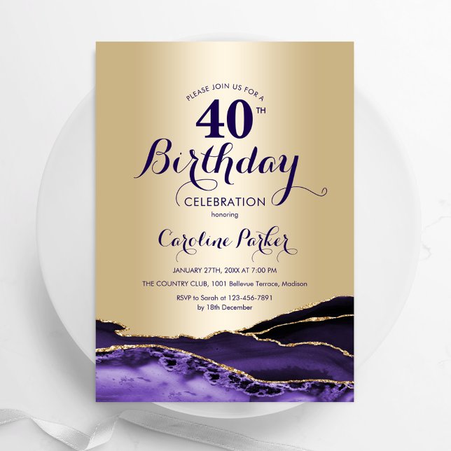 Invitación Agate morado de oro 40 cumpleaños (Subido por el creador)