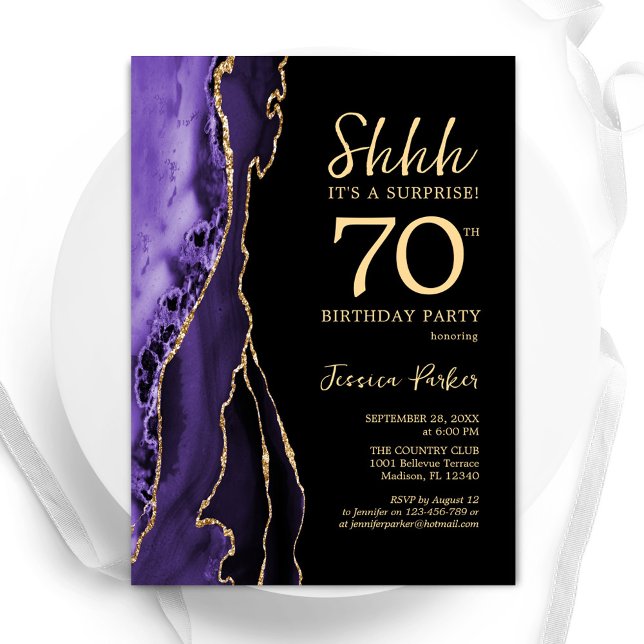 Invitación Agate morado de oro negro sorprende 70 años (Subido por el creador)