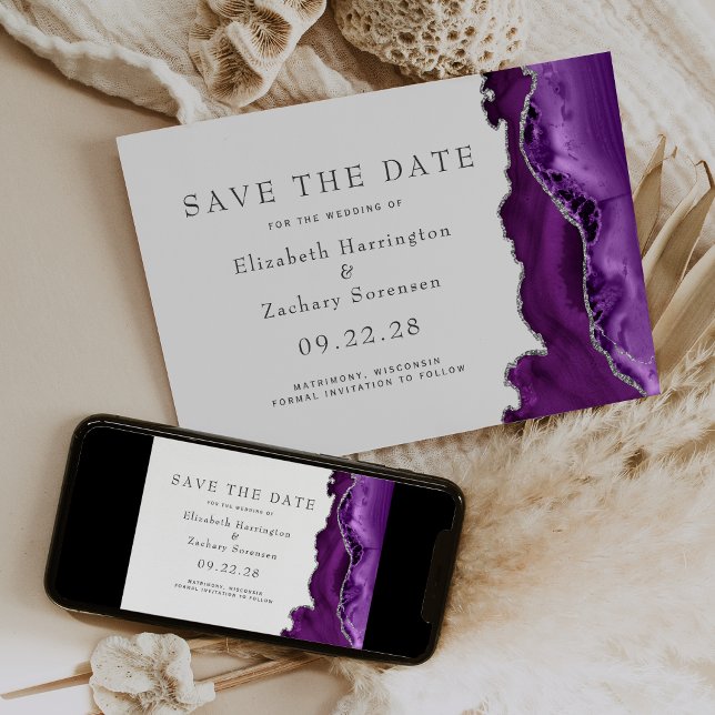 Invitación Agate morado de plata salva la fecha (Subido por el creador)