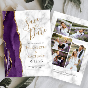 Invitación Agate Morado Mármol 5-Fotos Save the Date