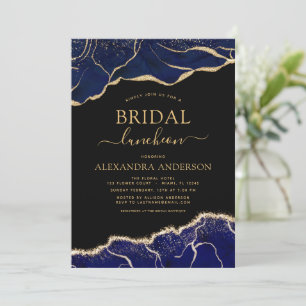 Invitación Agate Navy Blue Bridal Shower Luncheon Gold Invite