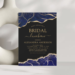 Invitación Agate Navy Blue Bridal Shower Luncheon Gold Invite