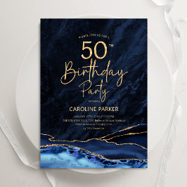 Invitación Agate Navy Blue Gold 50 cumpleaños