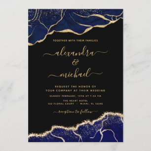 Invitación Agate Navy Blue Gold Boda