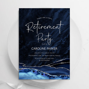 Invitación Agate Navy Blue Silver Retirement Fiesta