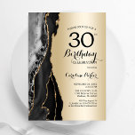 Invitación Agate negro de oro, 30 años<br><div class="desc">Invitación a la fiesta de cumpleaños número 30 para negros y dorados. Diseño elegante y moderno con fondo de mármol de piedra en el fondo de la geoda, oro falso purpurina y letra de escritura tipográfica. La carta de invitación de moda es perfecta para una elegante celebración del cumpleaños de...</div>