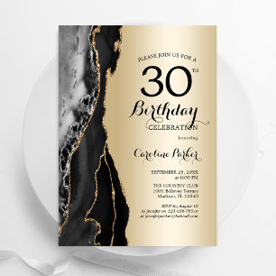 Invitación Agate negro de oro, 30 años