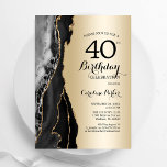 Invitación Agate negro de oro 40 cumpleaños<br><div class="desc">Invitación a la fiesta de cumpleaños 40 años de color negro y oro. Diseño elegante y moderno con fondo de mármol de piedra en el fondo de la geoda, oro falso purpurina y letra de escritura tipográfica. La carta de invitación de moda es perfecta para una elegante celebración del cumpleaños...</div>