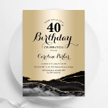 Invitación Agate negro de oro 40 cumpleaños<br><div class="desc">Invitación a la fiesta de cumpleaños 40 años de color negro y oro. Diseño elegante y moderno con fondo de mármol de piedra en el fondo de la geoda, oro falso purpurina y letra de escritura tipográfica. La carta de invitación de moda es perfecta para una elegante celebración del cumpleaños...</div>