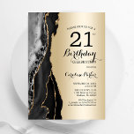 Invitación Agate negro de oro, cumpleaños número 21<br><div class="desc">Invitación a la fiesta de cumpleaños 21 en negro y oro. Diseño elegante y moderno con fondo de mármol de piedra en el fondo de la geoda, oro falso purpurina y letra de escritura tipográfica. La carta de invitación de moda es perfecta para una elegante celebración del cumpleaños de las...</div>