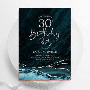 Invitación Agate Plata Verde azulada 30 cumpleaños