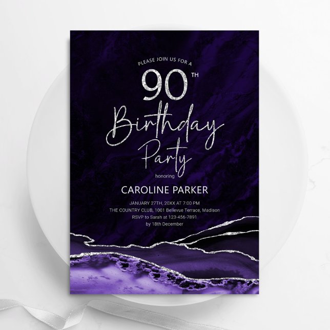 Invitación Agate Purple Gold 90 cumpleaños (Subido por el creador)