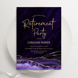 Invitación Agate Purple Gold Retirement Fiesta