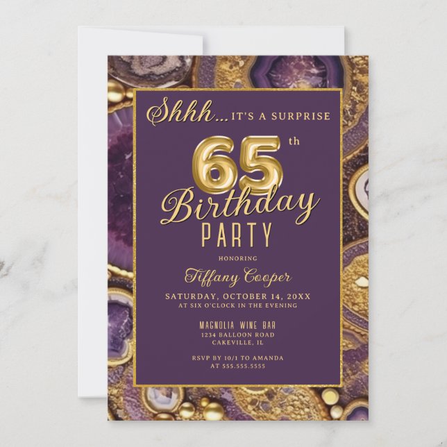 Invitación Agate Purple Gold Sorprende fiesta de cumpleaños n (Anverso)