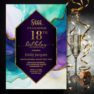 Invitación Agate Purple Gold Sorprende fiesta de cumpleaños n