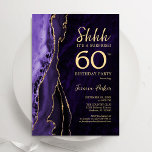 Invitación Agate Purple Gold Sorpresa 60 cumpleaños<br><div class="desc">La ágata morada y dorada sorprende la invitación de cumpleaños número 60. Elegante diseño moderno con fondo geodésico de mármol agate acuarela, oro falso purpurina y tipografía de escritura. La carta de invitación de moda es perfecta para una elegante celebración del cumpleaños de las mujeres. Invitaciones Zazzle impresas o una...</div>