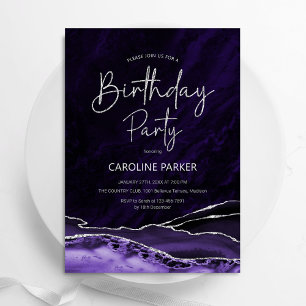 Invitación Agate Purple Silver Cumpleaños Cualquier Edad