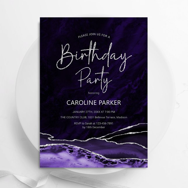 Invitación Agate Purple Silver Cumpleaños Cualquier Edad (Subido por el creador)