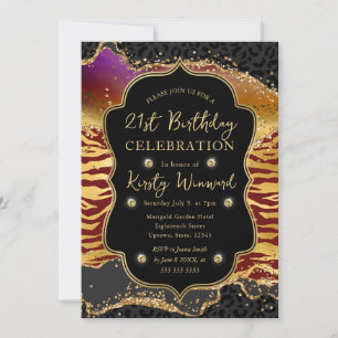 Invitación Agate, Purpurina de Safari de la Selva, cumpleaños