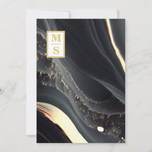 Invitación *~ Agate QR oro NEGRO Monograma AR66 Boda RSVP