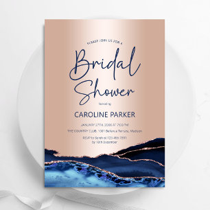 Invitación Agate Rosa Gold Navy Blue Bridal Shower